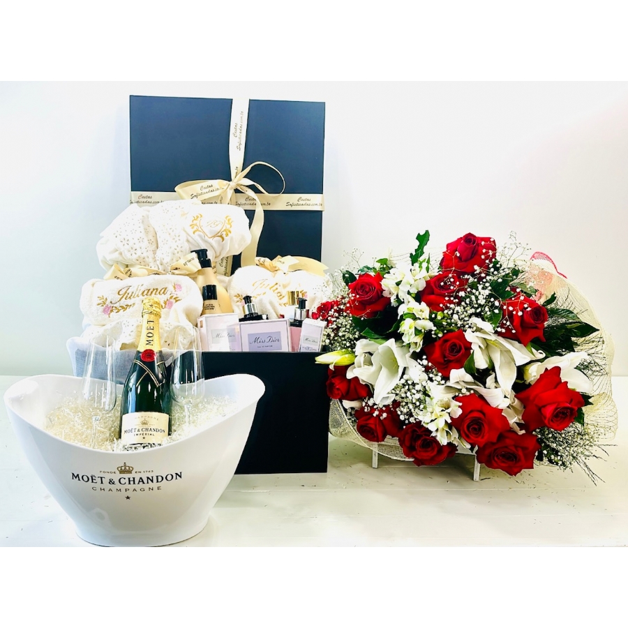 Foto Cesta de Banho Rainha Rosas e Champanhe