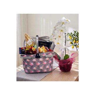 Cesta Café da Manhã Térmica Flamingo com Flores Orquídeas