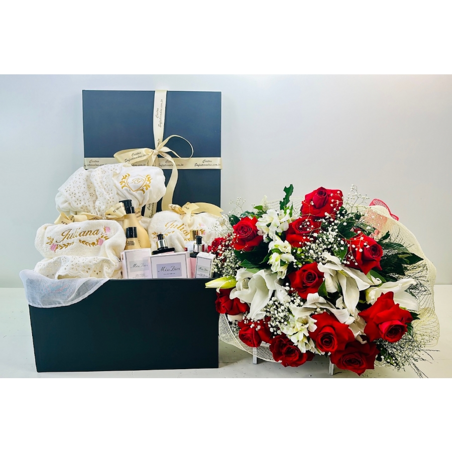 Cesta de Banho Rainha com Rosas Colombianas
